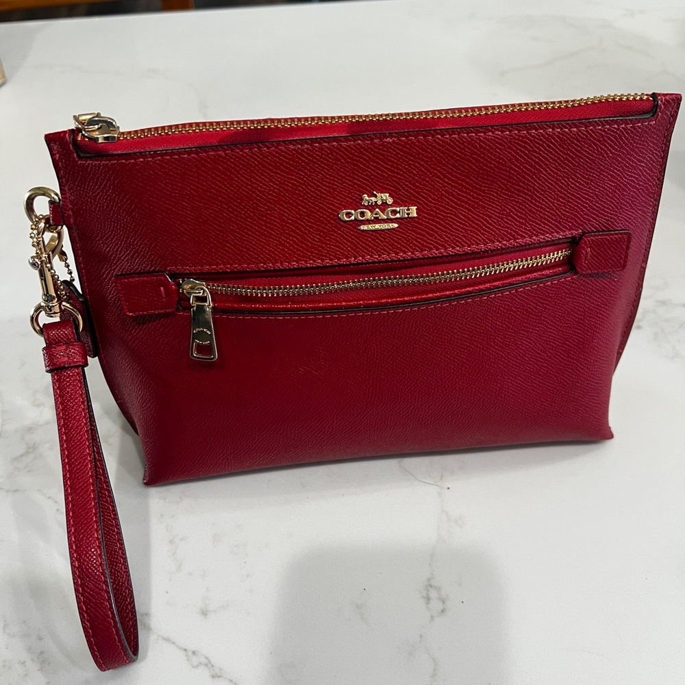 Coach Red Leather Clutch with Gold-Tone Hardware